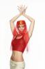 HAREM HAT WITH VEIL, RED WITH GOLD MOON 